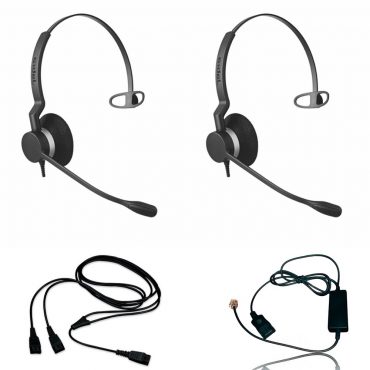 Jabra BIZ 2320 Headset Training Bundle | Headsets, Telephone Interface Cable, Y-Training Splitter Cord | Observation- Live/Mute version | Use for Coaching, Supervising, Training, Monitoring | #27019-0