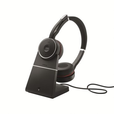Jabra Evolve 75 Bluetooth Headset Bundle | Active Environmental Canceling | USB Dongle, Charging Stand, Bonus AC Adapter | #7599-832-199-B