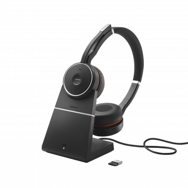 Jabra Evolve 75 Bluetooth Headset Bundle | UC Version | Active Environmental Canceling | Bonus AC Adapter, USB Dongle, and Charging Stand | #7599-838-199-B